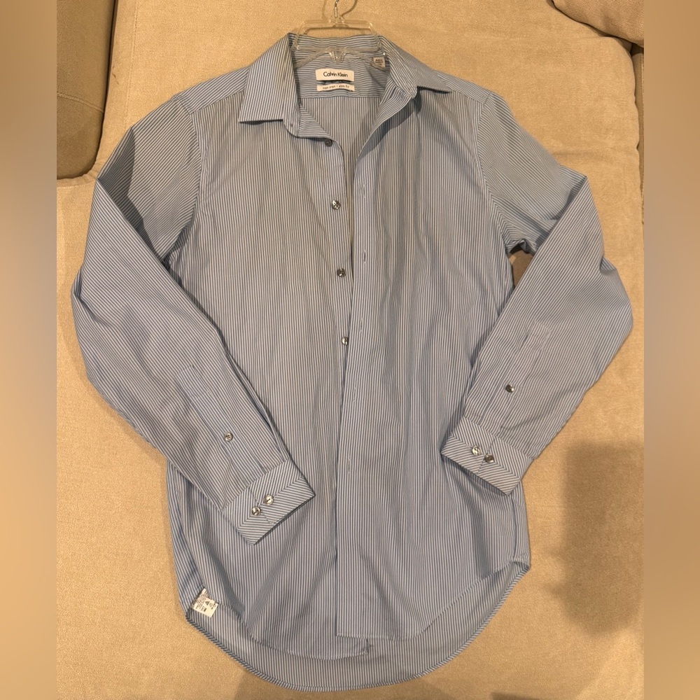 Calvin Klein Men's Light Blue Pinstripe Dress Shirt